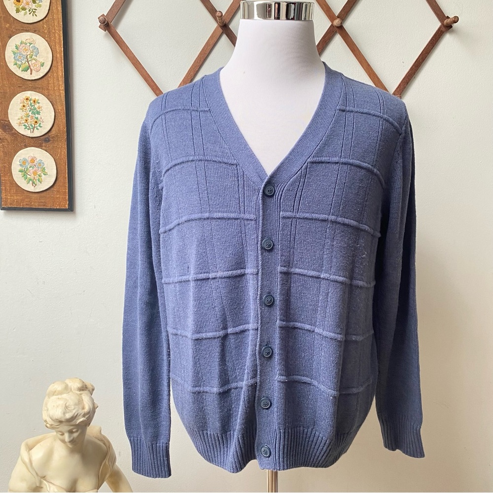 Vintage Ribbed Knit Textured Cardigan - image 1